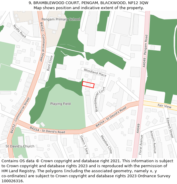9, BRAMBLEWOOD COURT, PENGAM, BLACKWOOD, NP12 3QW: Location map and indicative extent of plot