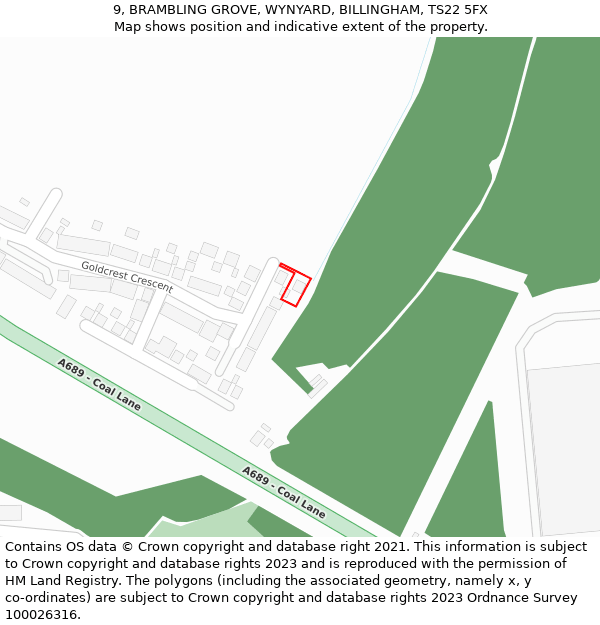 9, BRAMBLING GROVE, WYNYARD, BILLINGHAM, TS22 5FX: Location map and indicative extent of plot