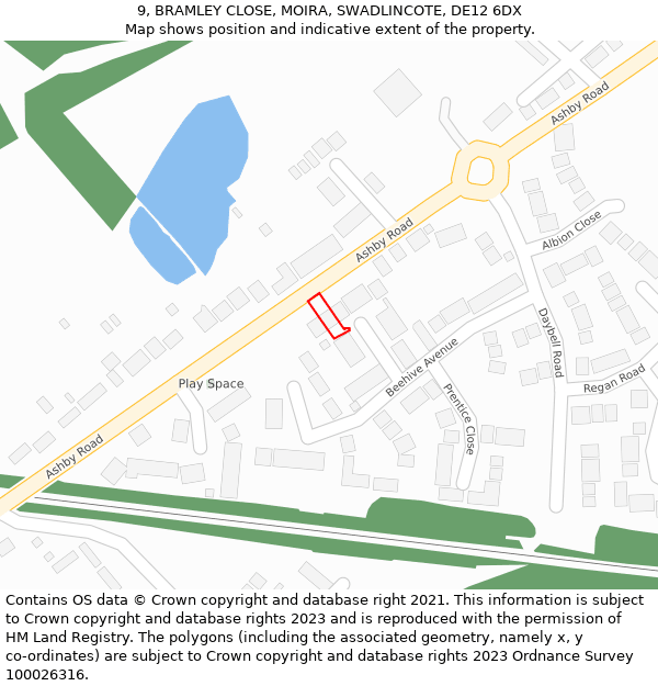 9, BRAMLEY CLOSE, MOIRA, SWADLINCOTE, DE12 6DX: Location map and indicative extent of plot