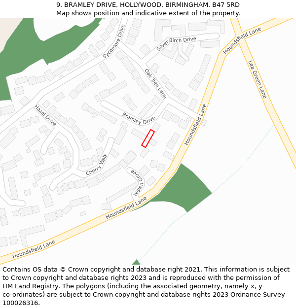 9, BRAMLEY DRIVE, HOLLYWOOD, BIRMINGHAM, B47 5RD: Location map and indicative extent of plot