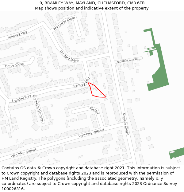 9, BRAMLEY WAY, MAYLAND, CHELMSFORD, CM3 6ER: Location map and indicative extent of plot