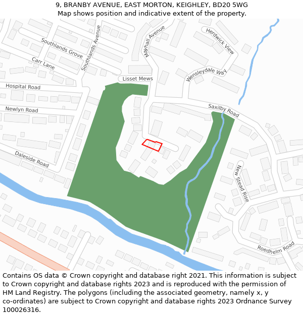 9, BRANBY AVENUE, EAST MORTON, KEIGHLEY, BD20 5WG: Location map and indicative extent of plot