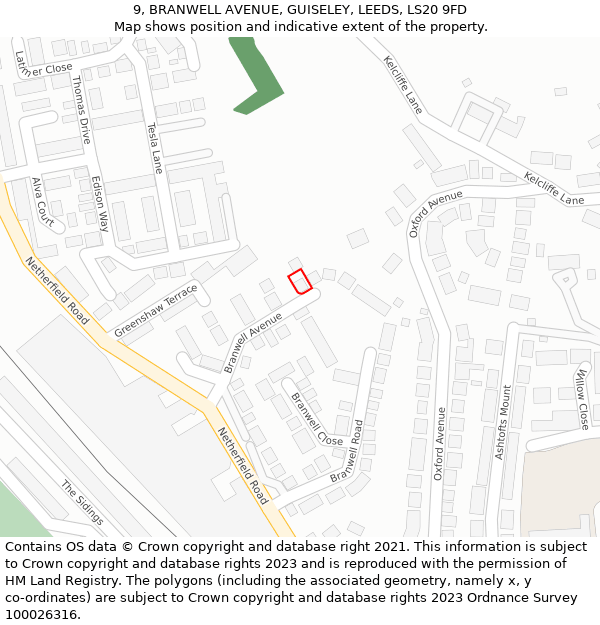 9, BRANWELL AVENUE, GUISELEY, LEEDS, LS20 9FD: Location map and indicative extent of plot