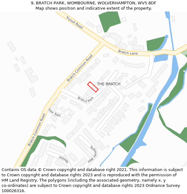 9, BRATCH PARK, WOMBOURNE, WOLVERHAMPTON, WV5 8DF: Location map and indicative extent of plot