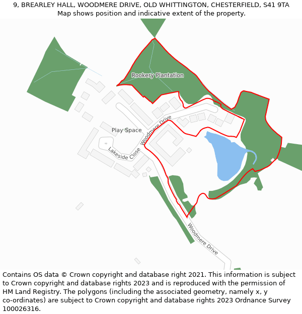 9, BREARLEY HALL, WOODMERE DRIVE, OLD WHITTINGTON, CHESTERFIELD, S41 9TA: Location map and indicative extent of plot