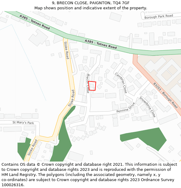 9, BRECON CLOSE, PAIGNTON, TQ4 7GF: Location map and indicative extent of plot