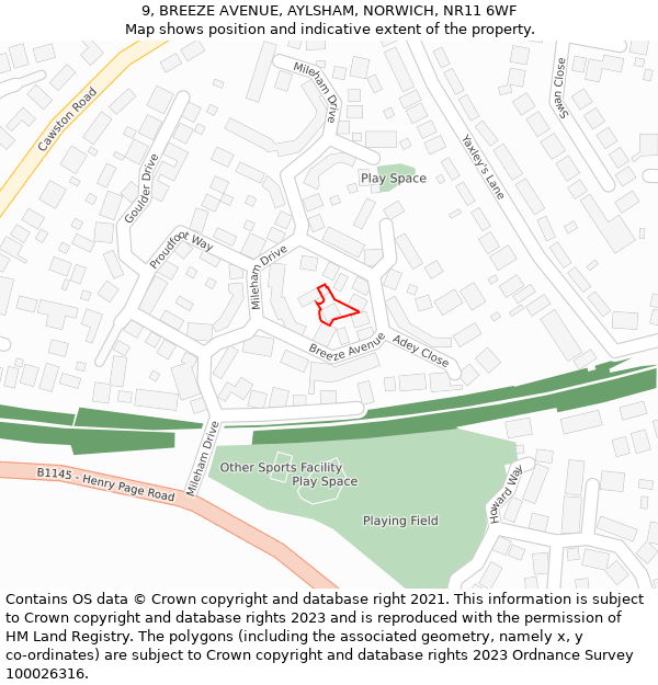 9, BREEZE AVENUE, AYLSHAM, NORWICH, NR11 6WF: Location map and indicative extent of plot