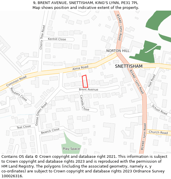 9, BRENT AVENUE, SNETTISHAM, KING'S LYNN, PE31 7PL: Location map and indicative extent of plot