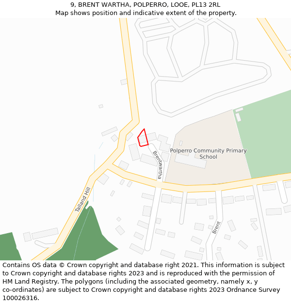 9, BRENT WARTHA, POLPERRO, LOOE, PL13 2RL: Location map and indicative extent of plot