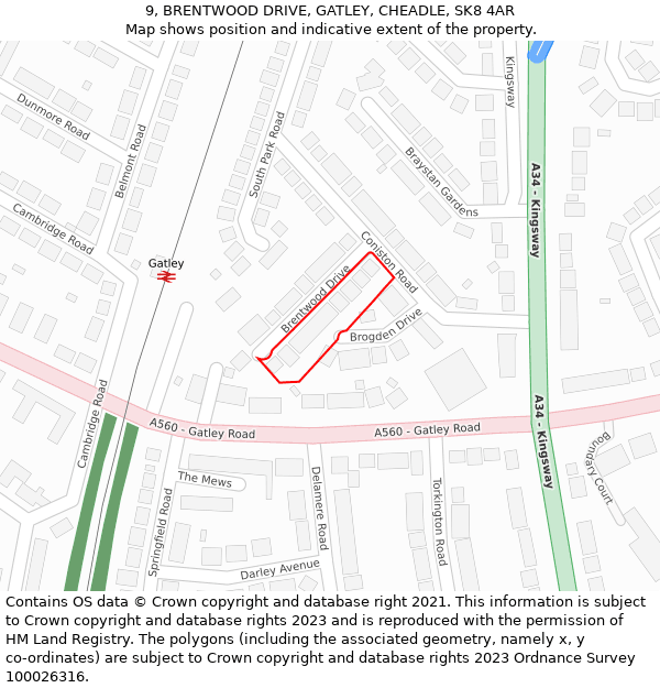 9, BRENTWOOD DRIVE, GATLEY, CHEADLE, SK8 4AR: Location map and indicative extent of plot