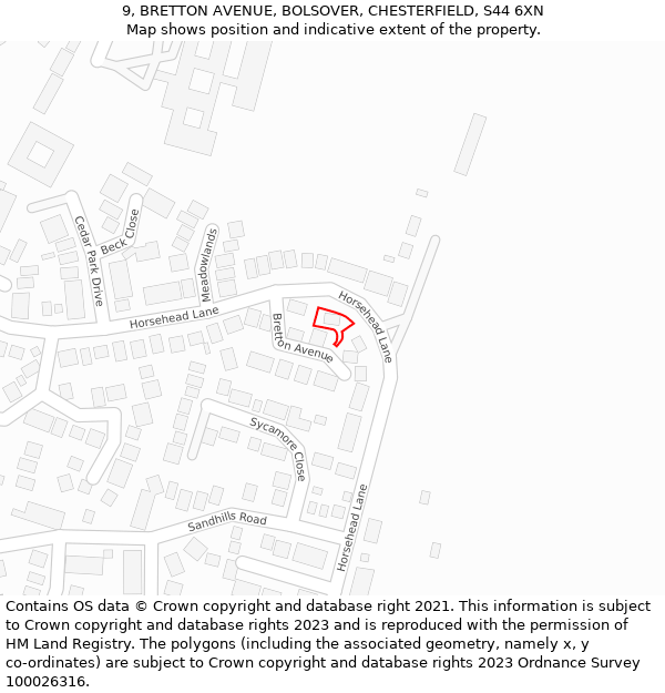 9, BRETTON AVENUE, BOLSOVER, CHESTERFIELD, S44 6XN: Location map and indicative extent of plot