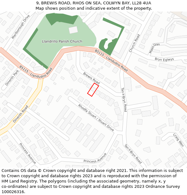 9, BREWIS ROAD, RHOS ON SEA, COLWYN BAY, LL28 4UA: Location map and indicative extent of plot