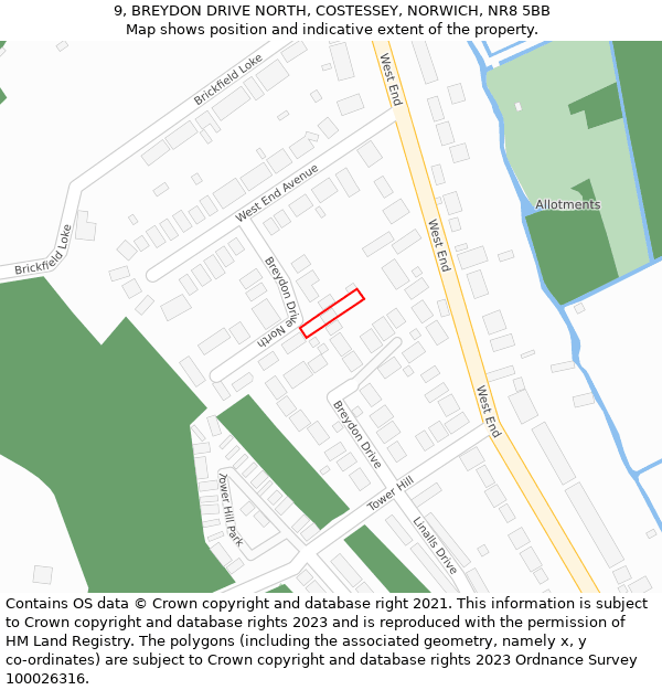 9, BREYDON DRIVE NORTH, COSTESSEY, NORWICH, NR8 5BB: Location map and indicative extent of plot