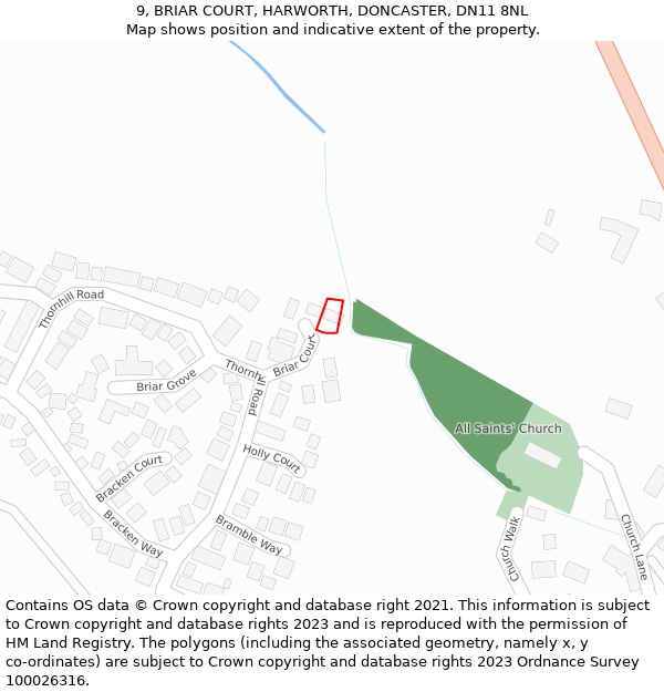 9, BRIAR COURT, HARWORTH, DONCASTER, DN11 8NL: Location map and indicative extent of plot