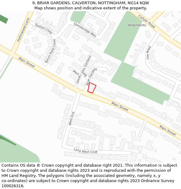 9, BRIAR GARDENS, CALVERTON, NOTTINGHAM, NG14 6QW: Location map and indicative extent of plot