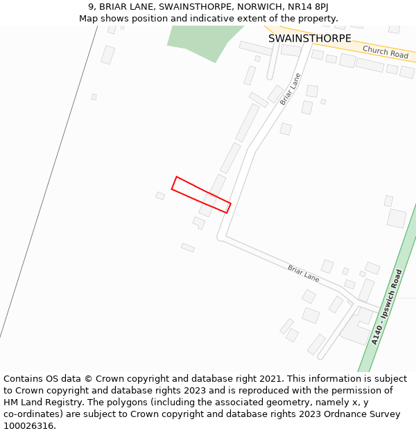 9, BRIAR LANE, SWAINSTHORPE, NORWICH, NR14 8PJ: Location map and indicative extent of plot