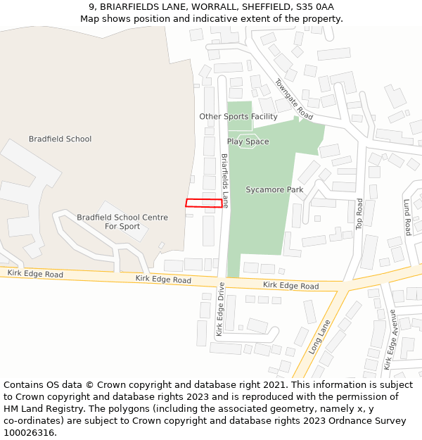 9, BRIARFIELDS LANE, WORRALL, SHEFFIELD, S35 0AA: Location map and indicative extent of plot