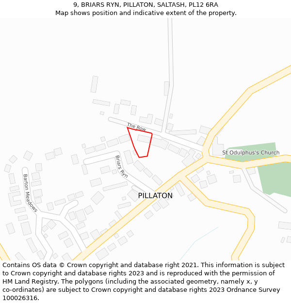 9, BRIARS RYN, PILLATON, SALTASH, PL12 6RA: Location map and indicative extent of plot