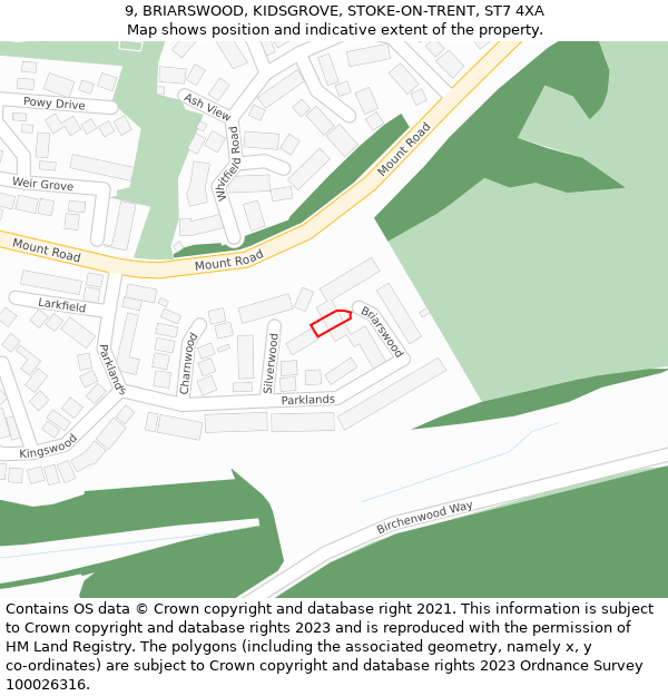 9, BRIARSWOOD, KIDSGROVE, STOKE-ON-TRENT, ST7 4XA: Location map and indicative extent of plot