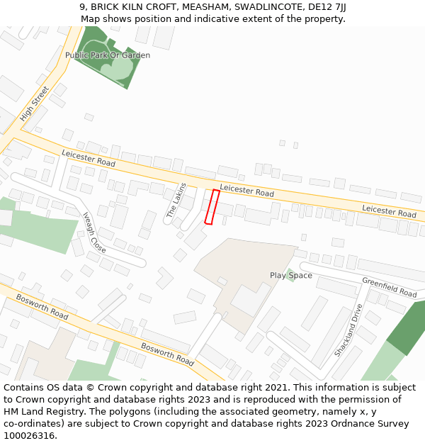 9, BRICK KILN CROFT, MEASHAM, SWADLINCOTE, DE12 7JJ: Location map and indicative extent of plot