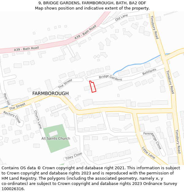 9, BRIDGE GARDENS, FARMBOROUGH, BATH, BA2 0DF: Location map and indicative extent of plot