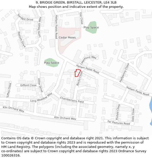9, BRIDGE GREEN, BIRSTALL, LEICESTER, LE4 3LB: Location map and indicative extent of plot