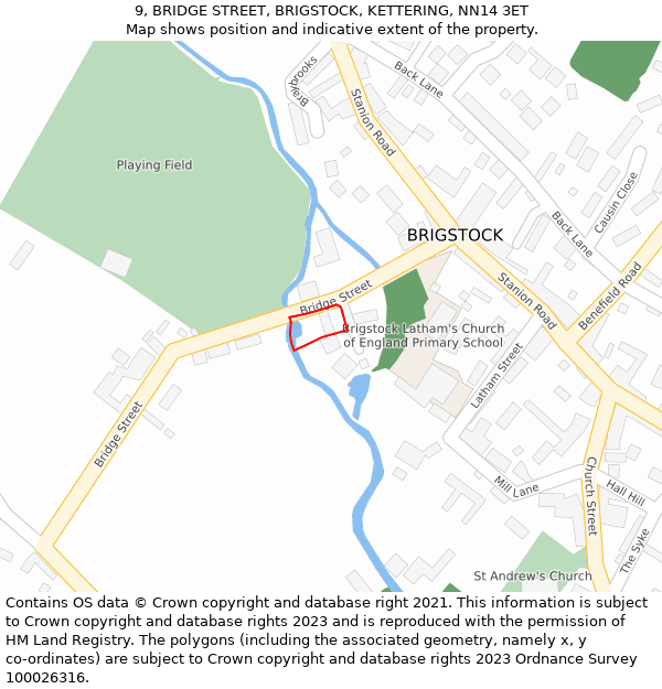 9, BRIDGE STREET, BRIGSTOCK, KETTERING, NN14 3ET: Location map and indicative extent of plot