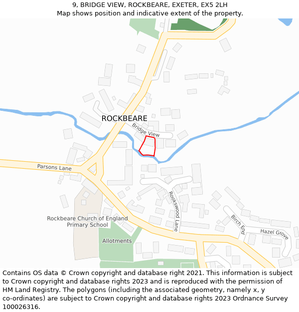 9, BRIDGE VIEW, ROCKBEARE, EXETER, EX5 2LH: Location map and indicative extent of plot