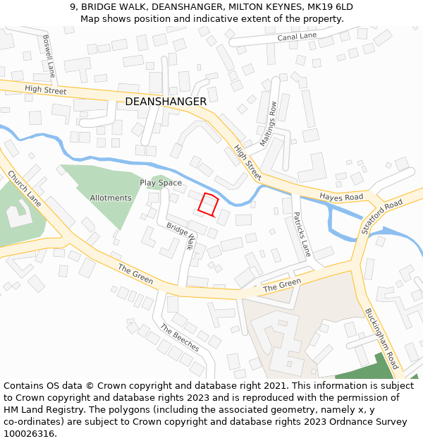 9, BRIDGE WALK, DEANSHANGER, MILTON KEYNES, MK19 6LD: Location map and indicative extent of plot