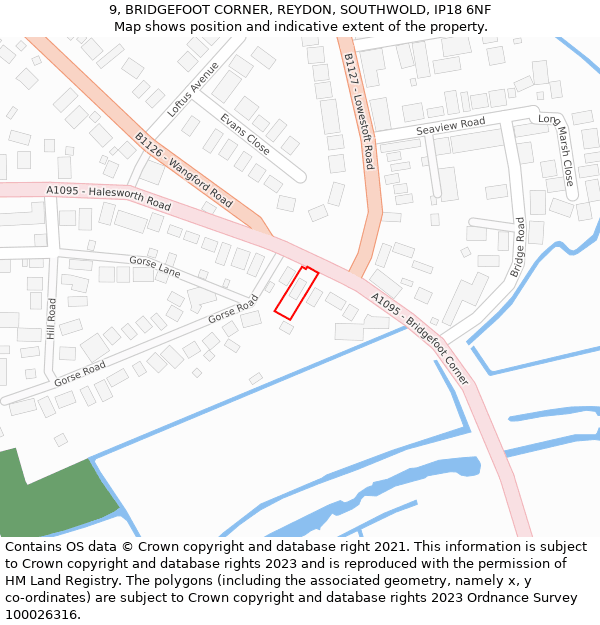 9, BRIDGEFOOT CORNER, REYDON, SOUTHWOLD, IP18 6NF: Location map and indicative extent of plot