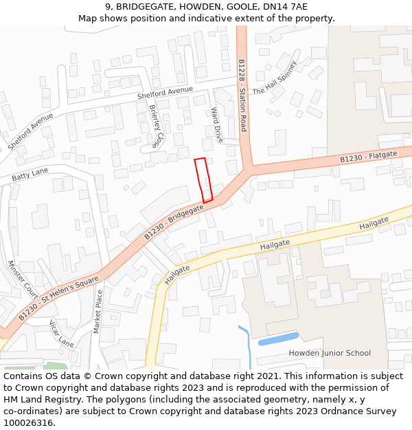 9, BRIDGEGATE, HOWDEN, GOOLE, DN14 7AE: Location map and indicative extent of plot