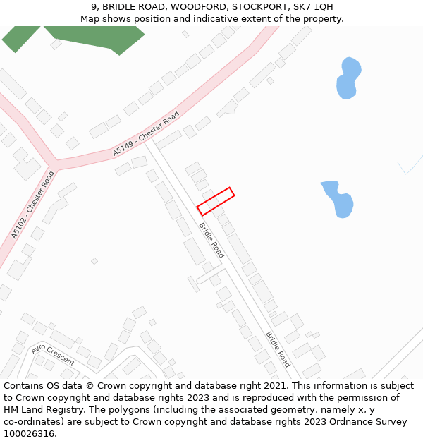 9, BRIDLE ROAD, WOODFORD, STOCKPORT, SK7 1QH: Location map and indicative extent of plot