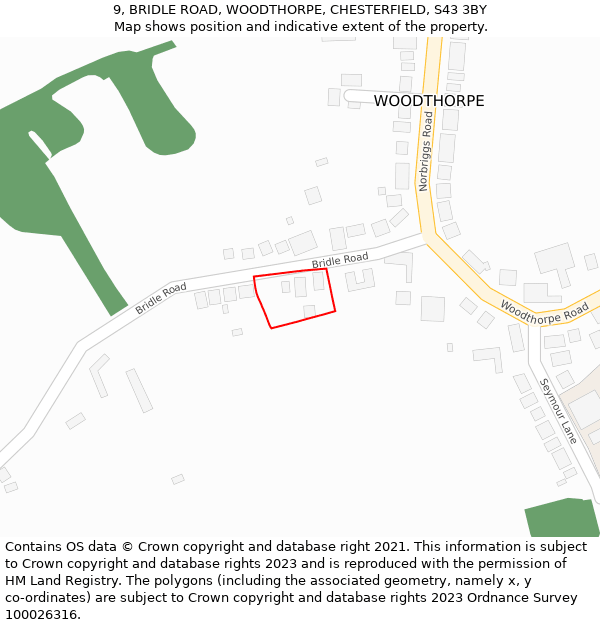9, BRIDLE ROAD, WOODTHORPE, CHESTERFIELD, S43 3BY: Location map and indicative extent of plot