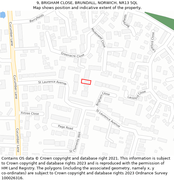 9, BRIGHAM CLOSE, BRUNDALL, NORWICH, NR13 5QL: Location map and indicative extent of plot