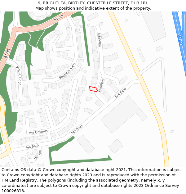 9, BRIGHTLEA, BIRTLEY, CHESTER LE STREET, DH3 1RL: Location map and indicative extent of plot