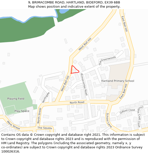 9, BRIMACOMBE ROAD, HARTLAND, BIDEFORD, EX39 6BB: Location map and indicative extent of plot