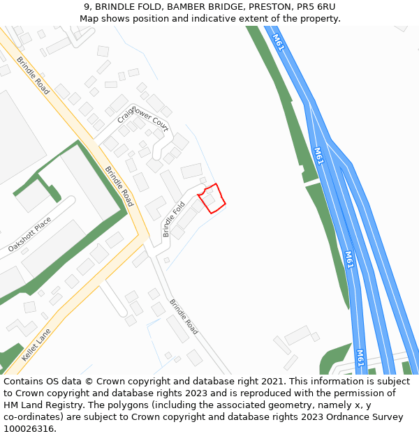 9, BRINDLE FOLD, BAMBER BRIDGE, PRESTON, PR5 6RU: Location map and indicative extent of plot