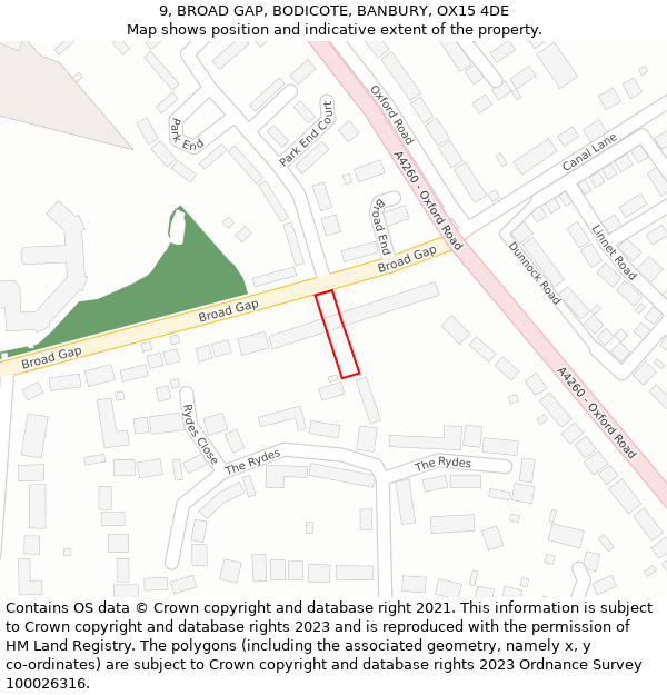 9, BROAD GAP, BODICOTE, BANBURY, OX15 4DE: Location map and indicative extent of plot