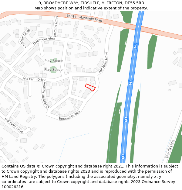9, BROADACRE WAY, TIBSHELF, ALFRETON, DE55 5RB: Location map and indicative extent of plot