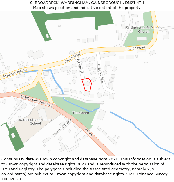 9, BROADBECK, WADDINGHAM, GAINSBOROUGH, DN21 4TH: Location map and indicative extent of plot