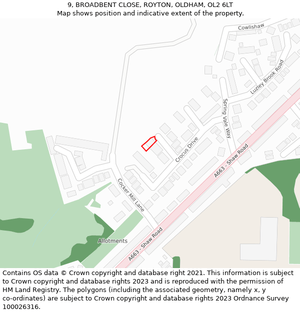 9, BROADBENT CLOSE, ROYTON, OLDHAM, OL2 6LT: Location map and indicative extent of plot