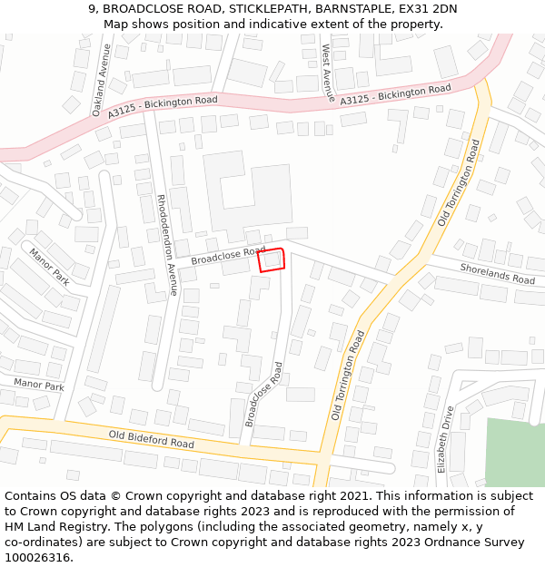 9, BROADCLOSE ROAD, STICKLEPATH, BARNSTAPLE, EX31 2DN: Location map and indicative extent of plot