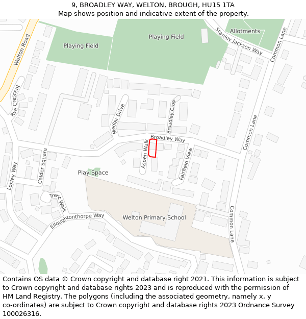 9, BROADLEY WAY, WELTON, BROUGH, HU15 1TA: Location map and indicative extent of plot