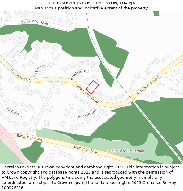 9, BROADSANDS ROAD, PAIGNTON, TQ4 6JX: Location map and indicative extent of plot