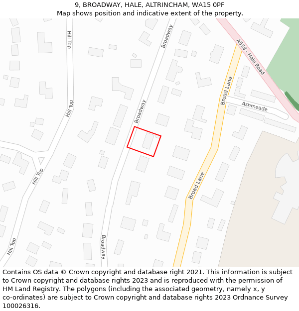 9, BROADWAY, HALE, ALTRINCHAM, WA15 0PF: Location map and indicative extent of plot