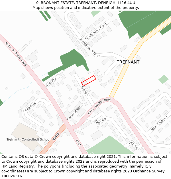 9, BRONANT ESTATE, TREFNANT, DENBIGH, LL16 4UU: Location map and indicative extent of plot