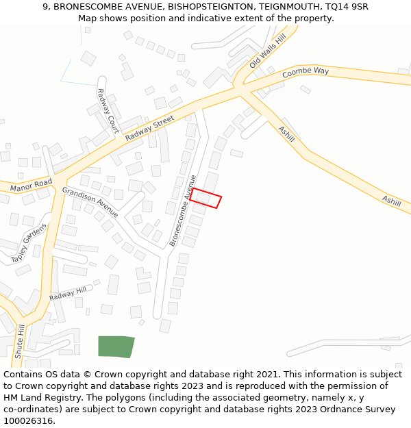 9, BRONESCOMBE AVENUE, BISHOPSTEIGNTON, TEIGNMOUTH, TQ14 9SR: Location map and indicative extent of plot