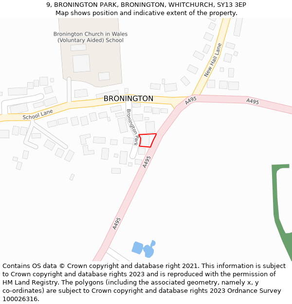 9, BRONINGTON PARK, BRONINGTON, WHITCHURCH, SY13 3EP: Location map and indicative extent of plot