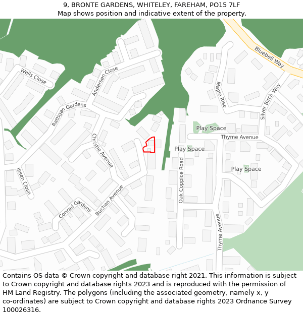 9, BRONTE GARDENS, WHITELEY, FAREHAM, PO15 7LF: Location map and indicative extent of plot