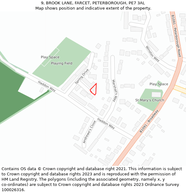 9, BROOK LANE, FARCET, PETERBOROUGH, PE7 3AL: Location map and indicative extent of plot